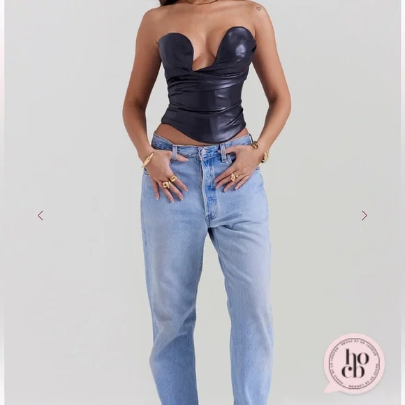 HOUSE OF CB Saffira Black Plunge Vegan Leather Corset. Size Small. New With Tags - Picture 13 of 13